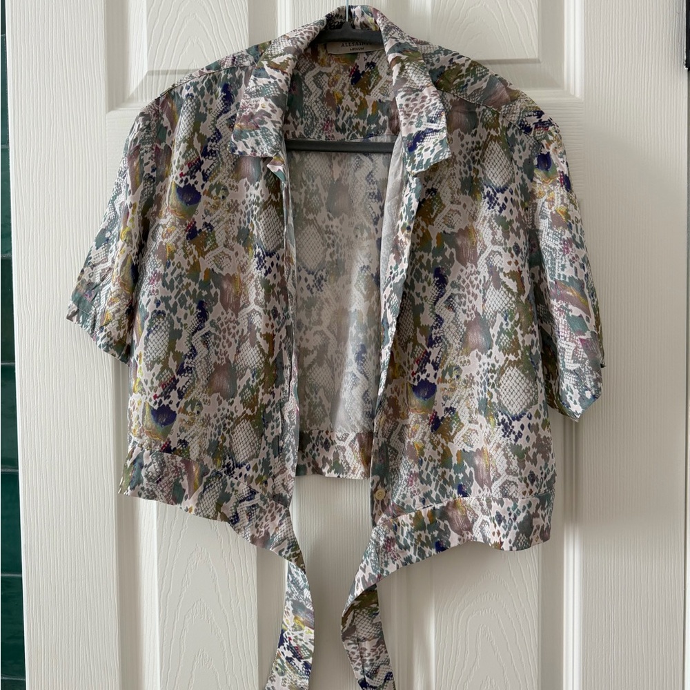 All Saints Multicolor Crop Tie Blouse